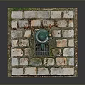 Vintage Public Water Tap Structure On Brick Paved Ground With Drain