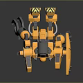 Yellow Mechanical Character Featuring Biomechanical Claws Gray Components And Warning Stripes 3d model