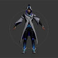 Futuristic Sci Fi Character in Tech Inspired Outfit With Hooded Coat and Glowing Blue Accents