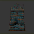 Vintage Wooden Teal Orange Decorative Ornament Set with Crown Shaped Top and Distressed Texture