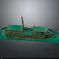 Vintage Ship Model Architecture With Green Roofs Yellow Walls And American Flag