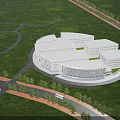 Modern School Building Complex In Lush Green Park Like Surroundings With Pathways