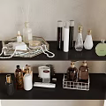 Stylish Black Shelf Display With Fragrance Bottles Cosmetics And Decorative Items
