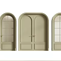 Light Green Hinged Doors With Arched Top Glass Panes And Golden Handles Modern Design