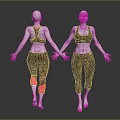 Models in Black Sports Bras and Black Leggings with Pink Accents Front and Back Views 3d model