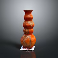 Hand Carved Orange Ceramic Vase With Multi Layer Design Geometric Patterns And White Base 3d model
