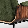 Modern Dining Chairs With Green Upholstery Wooden Armrests And Black Metal Legs
