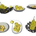 Stylish Black And White Ceramic Vessels Holding Apples Grapes And Pears