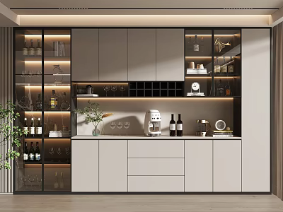 Modern Wine Cabinet With Glass Doors Storage For Wine Bottles And Glasses Interior Design 3d model