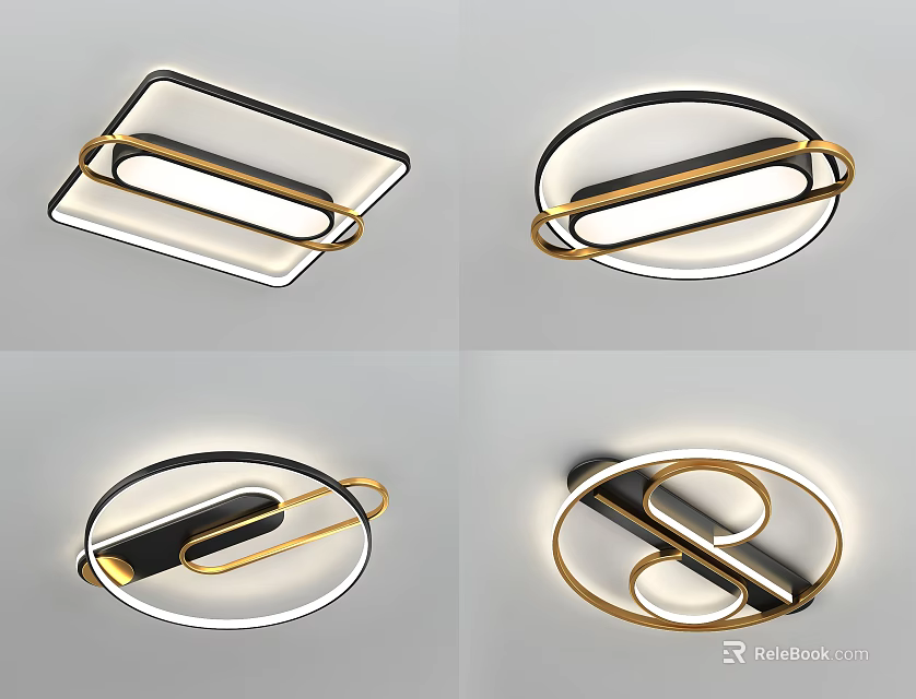 Modern Geometric Ceiling Lights With Black Gold Frames And Illuminated Design 3d model