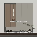 Modern Entryway And Side Cabinet With Wooden Panel Marble Shelf Shoe Storage Lighting And Plant