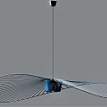Modern Artistic Chandeliers With Metal Wire Structures And Black White Blue Flowing Shapes