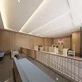 Modern Court Interior With Wooden Walls Reception Desk And Comfortable Waiting Seats