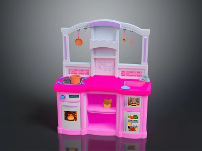 Pink Kids Toy Kitchen With Oven Countertop And Storage Shelves 3d model