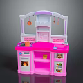Pink Kids Toy Kitchen With Oven Countertop And Storage Shelves
