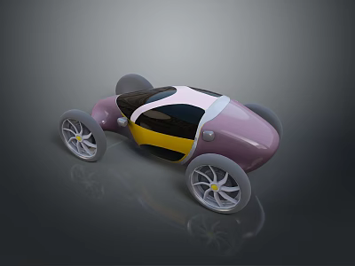 Pink and Yellow Concept Car with Streamlined Body and White Wheels 3d model