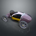Pink and Yellow Concept Car with Streamlined Body and White Wheels
