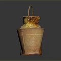 Rusty Old Metal Milk Can And Bucket For Daily Household Cleaning Supplies