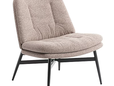Beige Velvet Armchair With Stitched Backrest And Black Metal Legs Modern Design 3d model