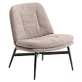 Beige Velvet Armchair With Stitched Backrest And Black Metal Legs Modern Design