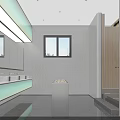 Modern Public Restroom Interior With Wooden Stalls Urinals And Gray Floor