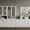 Office Storage Space With White Cabinets Filing Units And Bulletin Board With Notes