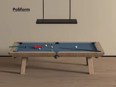 Poliform Entertainment Billiard Table With Blue Felt Surface Wooden Legs Balls And Cues 3d model
