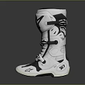 White And Gray Motorcycle Boots With Star Logo And Tall Shaft Design