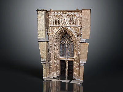 Gothic Arched Entrance Gate With Intricate Carvings Historical Architectural Design Model 3d model