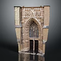 Gothic Arched Entrance Gate With Intricate Carvings Historical Architectural Design Model
