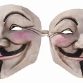 Two White V for Vendetta Style Mask Hanging Ornaments With Black Beard And Pink Cheeks