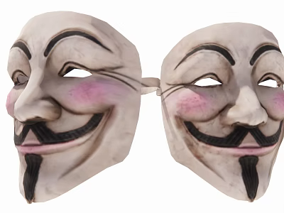 Two White V for Vendetta Style Mask Hanging Ornaments With Black Beard And Pink Cheeks 3d model