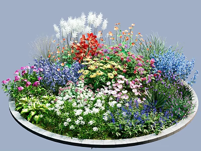 Vibrant Circular Flower Bed With Colorful Flowers Green Foliage And Mixed Plants 3d model