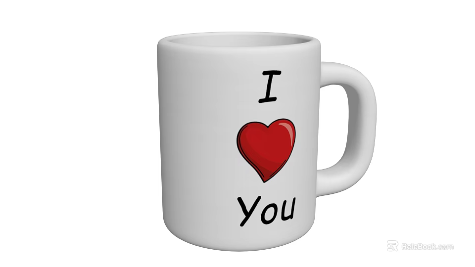 White Ceramic Cup Featuring I Love You Text And Red Heart Design 3d model 
