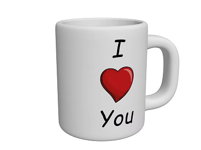 White Ceramic Cup Featuring I Love You Text And Red Heart Design 3d model
