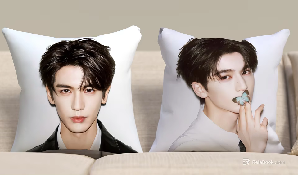 Decorative Pillows Featuring Prints Of Men In Black Coat And White Shirt With Blue Butterfly 3d model 