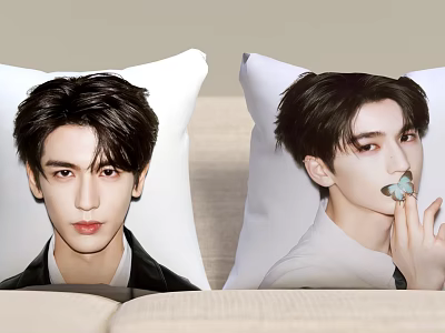 Decorative Pillows Featuring Prints Of Men In Black Coat And White Shirt With Blue Butterfly 3d model