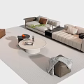Modern Sofa and Coffee Table Set with Soft Cushions Round Table and Neutral Rug 3d model