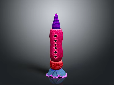 Pink Purple Toy Rocket With Black Circular Windows And Blue Red Base For Space 3d model