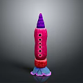 Pink Purple Toy Rocket With Black Circular Windows And Blue Red Base For Space