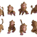 3D Monkey Character Models With Various Poses And Brown Fur Details 3d model