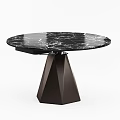 Modern Round Dining Table With Black Marble Top And Geometric Cone Base 3d model