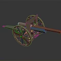 Ancient Military Cannon Weapon with Metal Barrel and Wooden Spoked Wheels