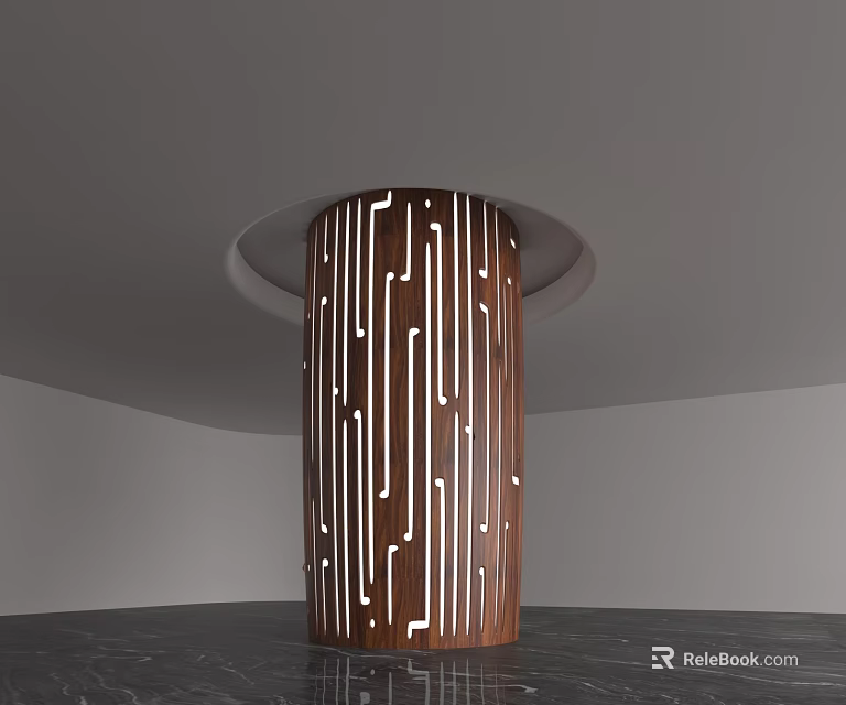 Modern Wooden Column With White Linear Patterns In Indoor Contemporary Design 3d model