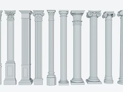 Various Classical Roman Columns with Ornate Capital Shaft and Architectural Design Details 3d model