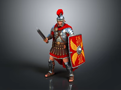 Roman Soldier With Red Feathered Helmet Armor Sword And Eagle Shield 3d model