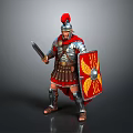 Roman Soldier With Red Feathered Helmet Armor Sword And Eagle Shield