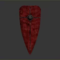 Red Medieval Shield With Metal Circular Emblem And Crossed Lines Design