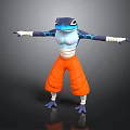 Anthropomorphic Blue Frog Character With Orange Pants And Blue Markings In Arms Outstretched Pose