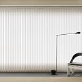 Stylish Vertical Blinds In Modern Interior With Floor Lamp And Accent Chair